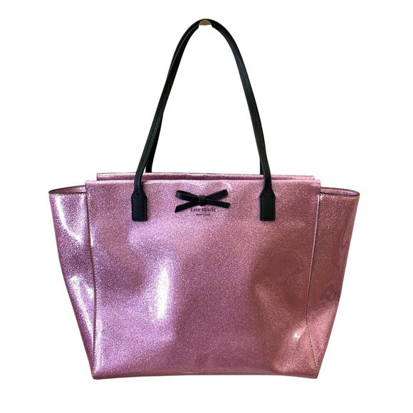 Kate Spade Mavis Street Taden Large Tote Bag Pink Glitter Finish Zip Closure - Picture 1 of 9